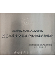 寶安區（qū）規模以上企業2013年度安全管理分類分級達標單位